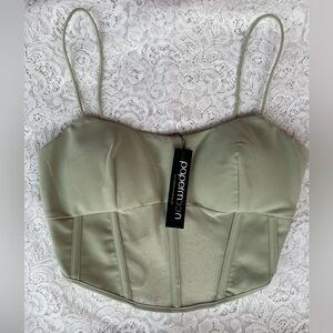 Nwt- Mesh Corset Tank Papermoon Sage Green  Top - medium